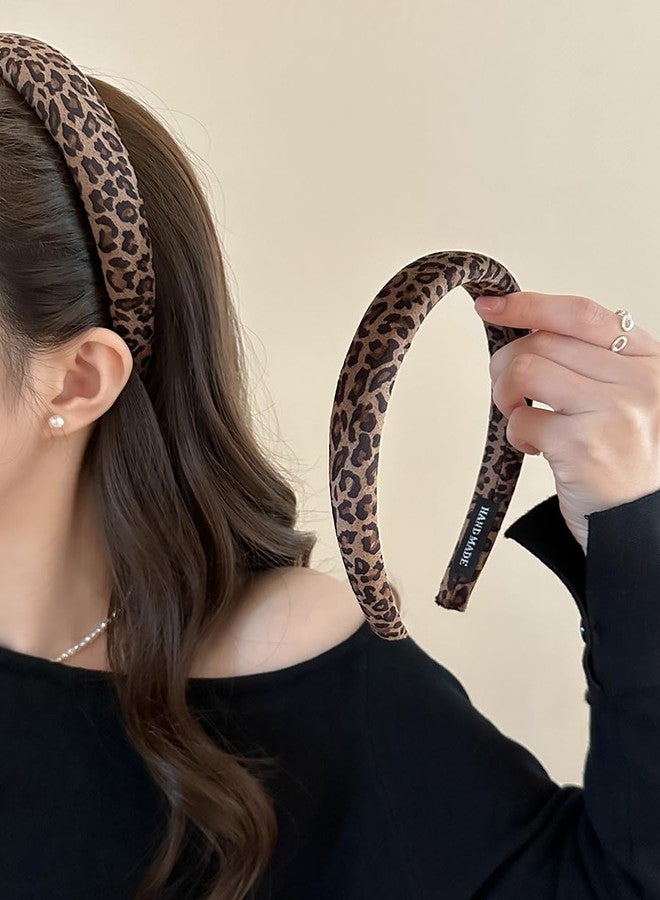 PLwelth Leopard Print Headband for Women Girls Golden Velvet Headband Cute Leopard Hairband Fashion No Slip Wide Hairband for Thin Thick Hair Trendy Hair Accessories for Party Decor Stocking Stuffer - Image 5